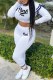 White Casual Print Letter O Neck Long Sleeve Two Pieces
