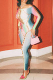 Colour Sexy Print Bandage Hollowed Out Patchwork Off the Shoulder Skinny Jumpsuits