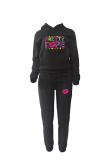 Pink Street Print Patchwork Letter Hooded Collar Long Sleeve Two Pieces