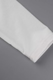 White Casual Letter Print Patchwork O Neck Long Sleeve Two Pieces