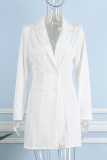 White Casual Solid Patchwork Turn-back Collar Long Sleeve Dresses