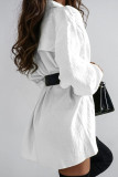 Rose Red Casual Solid Patchwork Buckle With Belt Turndown Collar Shirt Dress Dresses