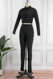 Deep Red Casual Sportswear Solid Patchwork Zipper Long Sleeve Two Pieces