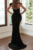 Black Sexy Formal Patchwork Hollowed Out Sequins Backless Strapless Evening Dress Dresses