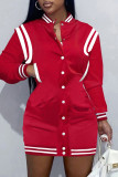 Red Casual Solid Patchwork Long Sleeve Dresses