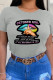 Grey Casual Street Lips Printed Patchwork O Neck T-Shirts