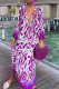 Purple Casual Print Patchwork V Neck Long Sleeve Dresses