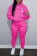 Rose Red Casual Print Patchwork Hooded Collar Long Sleeve Two Pieces