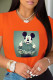 Orange Casual Cute Character Patchwork O Neck T-Shirts