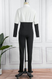 Red Casual Solid Patchwork Buckle Turndown Collar Long Sleeve Two Pieces