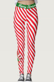 Red Casual Sportswear Striped Cartoon Print Basic Skinny High Waist Pencil Trousers