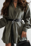 Rose Red Casual Solid Patchwork Buckle With Belt Turndown Collar Shirt Dress Dresses