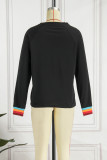 Black Casual Daily Print Basic O Neck Tops