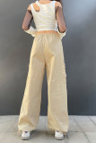 Skin Color Casual Street Solid Patchwork Pocket Loose Low Waist Wide Leg Solid Color Bottoms