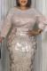 Champagne Celebrities Elegant Solid Sequins Patchwork O Neck Evening Dress Dresses