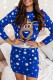 Blue Casual Print Patchwork O Neck One Step Skirt Dresses