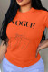 Orange Casual Daily Print Patchwork Letter O Neck T-Shirts
