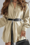 White Casual Solid Patchwork Buckle With Belt Turndown Collar Shirt Dress Dresses
