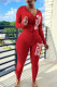 Red Casual Print Patchwork Zipper Hooded Collar Long Sleeve Two Pieces