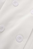 White Casual Solid Patchwork Turn-back Collar Long Sleeve Dresses