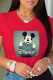 Red Casual Cute Character Patchwork O Neck T-Shirts
