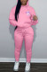 Pink Casual Print Patchwork Hooded Collar Long Sleeve Two Pieces