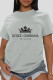 Grey Casual Street Print Patchwork Letter O Neck T-Shirts