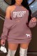 Purple Casual Print Letter O Neck Long Sleeve Two Pieces