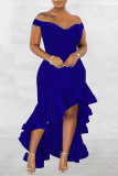 Purple Fashion Sexy Formal Solid Patchwork Backless Off the Shoulder Evening Dress Dresses