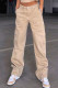 Khaki Casual Street Solid Patchwork Pocket High Waist Straight Solid Color Bottoms