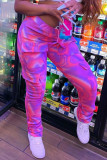 Multi-color Blends Elastic Fly Mid Print Straight Pants Bottoms