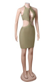 Green Sexy Solid Hollowed Out O Neck Sleeveless Dress Dresses