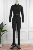 Deep Red Casual Sportswear Solid Patchwork Zipper Long Sleeve Two Pieces