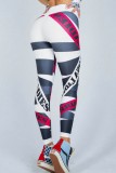 White Casual Sportswear Letter Print Basic Skinny High Waist Pencil Trousers
