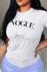 White Casual Daily Print Patchwork Letter O Neck T-Shirts