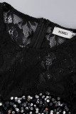 Black Sexy Elegant Solid Sequins Patchwork O Neck Evening Dress Dresses