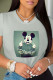 Grey Casual Cute Character Patchwork O Neck T-Shirts