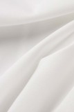 White Casual Solid Patchwork Turn-back Collar Long Sleeve Dresses