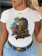 White Street Vintage Print Patchwork Letter O Neck T-Shirts