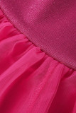 Red Sexy Elegant Solid Patchwork With Bow V Neck Half Sleeve Two Pieces