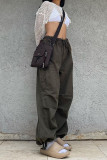 Skin Color Casual Street Solid Patchwork Pocket Loose Low Waist Wide Leg Solid Color Bottoms