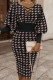 Black Pink Casual Work Print Patchwork V Neck One Step Skirt Dresses
