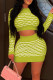 Green Yellow Sexy Patchwork O Neck Long Sleeve Two Pieces