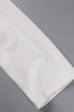 White Casual Solid Patchwork Turn-back Collar Long Sleeve Dresses