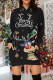 Black Purple Casual Print Patchwork Pocket Hooded Collar Straight Dresses