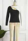 Black Sexy Casual Solid Hollowed Out Patchwork O Neck Tops