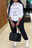 Blue Street Cute Print Letter O Neck Tops