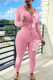 Pink Casual Print Patchwork Zipper Hooded Collar Long Sleeve Two Pieces