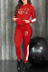 Red Casual Letter Embroidered Hooded Collar Long Sleeve Two Pieces
