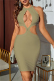 Green Sexy Solid Hollowed Out O Neck Sleeveless Dress Dresses